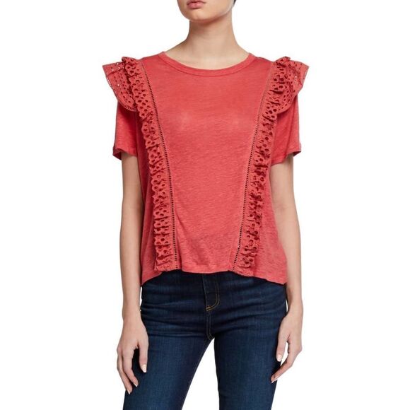 Veronica Beard Jeans Prema Eyelet Crewneck Tee in Faded Rose NWOT Size Medium - Picture 1 of 5